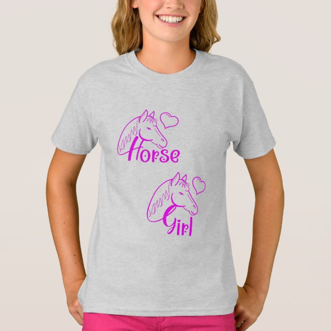 Camiseta Menina de Cavalo em Roxo com Fonte de Cabeça de Ca (Frente)