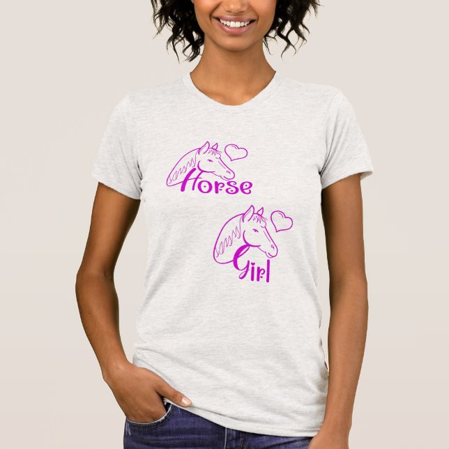 Camiseta Menina de Cavalo em Roxo com Fonte de Cabeça de Ca (Frente)