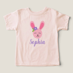 Camiseta Menina de coelhinho da Páscoa cor-de-rosa bonito