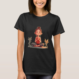 Camiseta Menina de desenho animado Namaste meditando