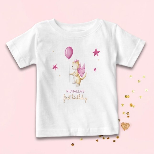 Camiseta Menina de Dragão Bonita Primeiro Aniversário (Criador carregado)