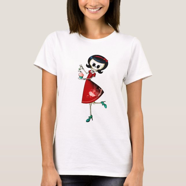 Camiseta Menina de esqueleto doce & assustador (Frente)