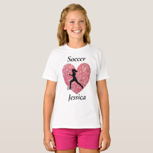 Camiseta Menina de Futebol Coração, Nome Personalizado meni