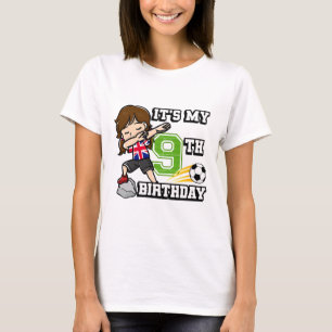 Camiseta Menina de Futebol É Meu 9º Aniversário Bandeira do