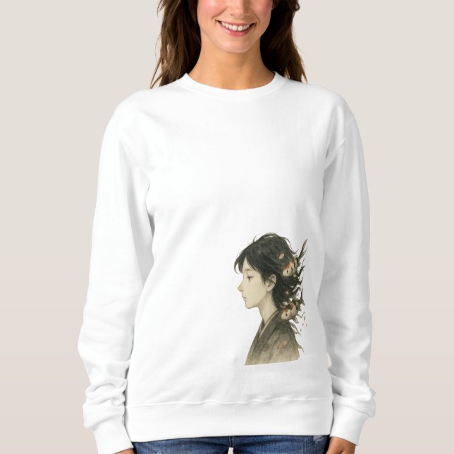 Camiseta Menina de Mangá Sonhadora com Peixes Koi (Frente)