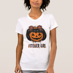 Camiseta Menina de Outubro Arco de Abóbora Desenho Vetorial