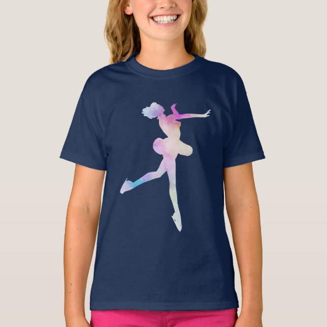 Camiseta Menina de Patinação no Gelo em Aquarela (Frente)