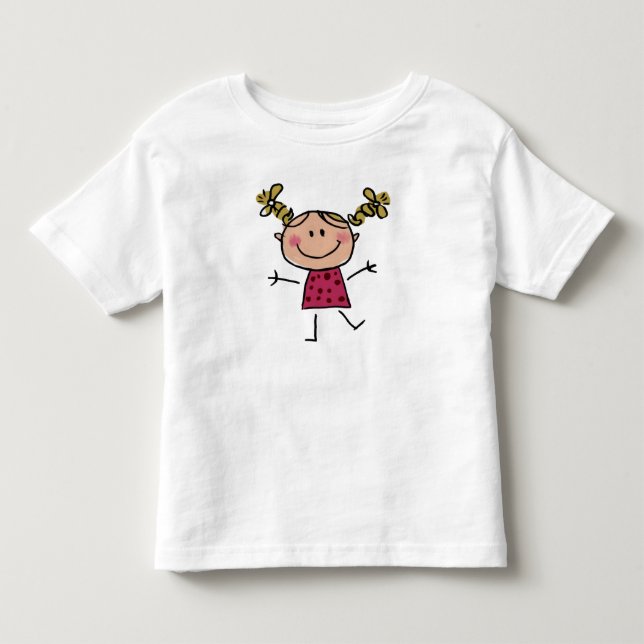 Camiseta Menina de Pau Feliz em Aquarela Vestido Rosa Elega (Frente)