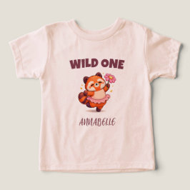 Camiseta Menina de Primeiro Aniversário Flor de Panda Verme