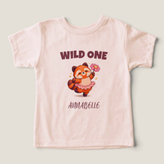 Camiseta Menina de Primeiro Aniversário Flor de Panda Verme