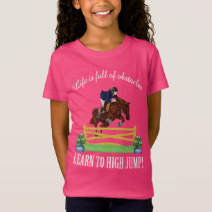 Camiseta Menina de SALTO INGLESA EQUESTRE do CAVALO E do