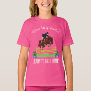 Camiseta Menina de SALTO INGLESA EQUESTRE do CAVALO E do