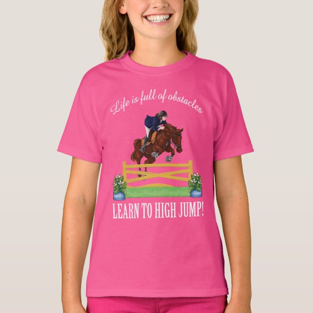 Camiseta Menina de SALTO INGLESA EQUESTRE do CAVALO E do (Frente)