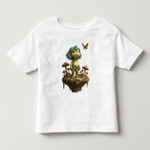 Camiseta Menina de Sapo Fofo Entre Cogumelos com Borboleta