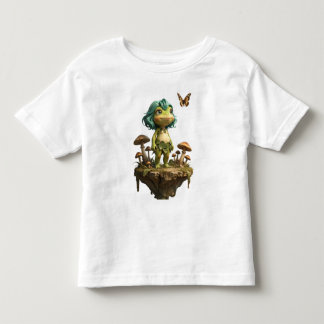 Camiseta Menina de Sapo Fofo Entre Cogumelos com Borboleta