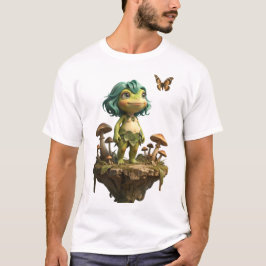 Camiseta Menina de Sapo Fofo Entre Cogumelos com Borboleta
