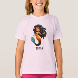 Camiseta Menina de Sereia Africana - Nome Personalizado Afr