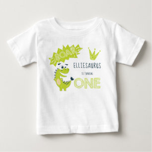 Camiseta Menina de um ano de idade com dinossauro verde rug