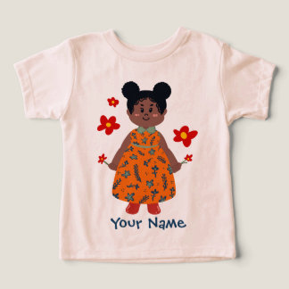 Camiseta Menina de Vestido Laranja (Coque) Nome Personaliza