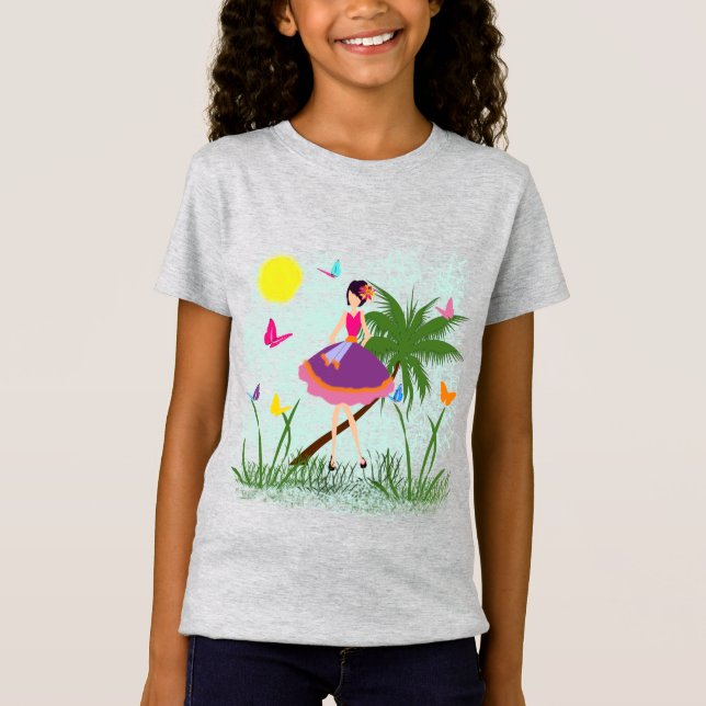 Camiseta Menina de vestido roxo (Frente)