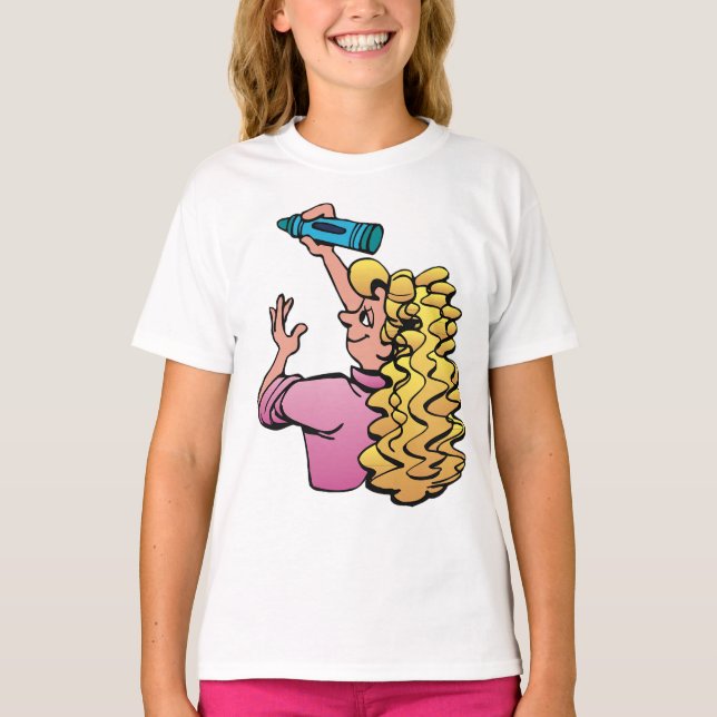 Camiseta Menina Divertida com Lápis de Cor (Frente)