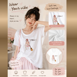 Camiseta Menina do Anime Sentada com gwt & Notas Musicais –
