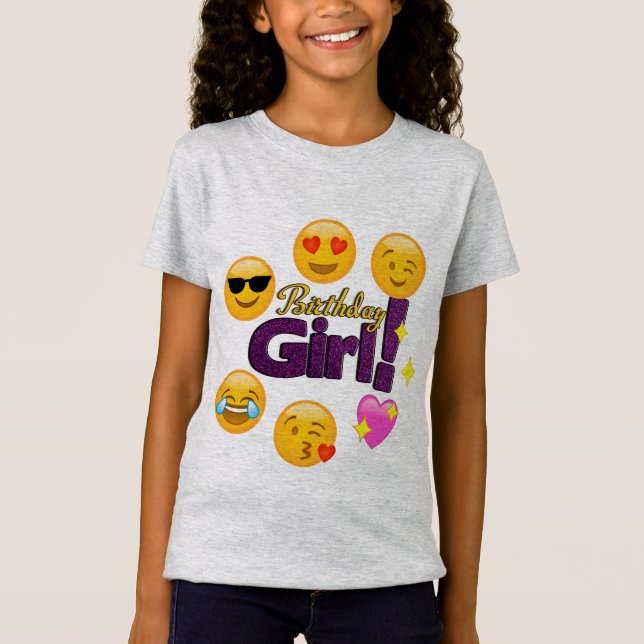 Camiseta Menina do aniversário (emojis) (Frente)