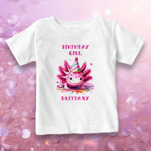 Camiseta Menina do Axolote Rosa Aniversariante Personalizad