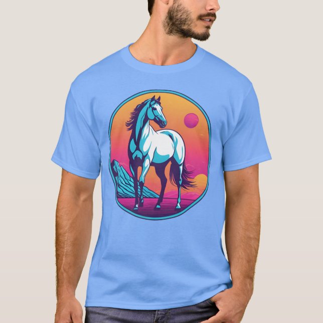 Camiseta Menina do Cavalo de Synthwave (Frente)