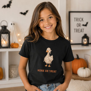 Camiseta Menina do Ganso de Halloween ou Tratamento Mamãe