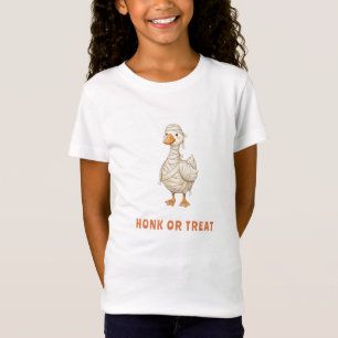 Camiseta Menina do Ganso no Halloween Múmia Buzinou ou Doce