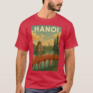 Camiseta Menina do lago Hoan Kiem e da ponte vermelha em Ha