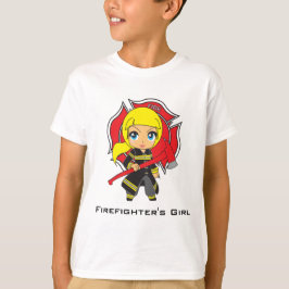 Camiseta Menina do sapador-bombeiro de Kawaii -
