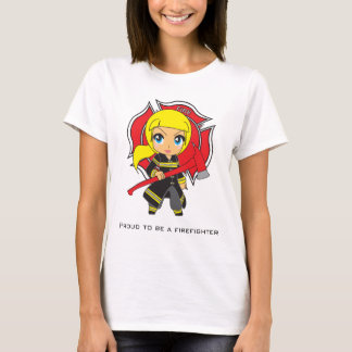 Camiseta Menina do sapador-bombeiro de Kawaii -