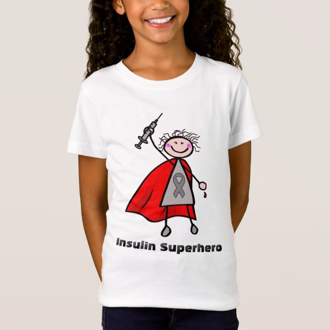 Camiseta Menina do super-herói da insulina do diabetes (Frente)