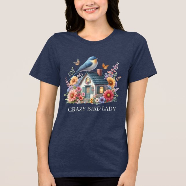 Camiseta Menina doida e bonita de pássaros adiciona texto (Frente)