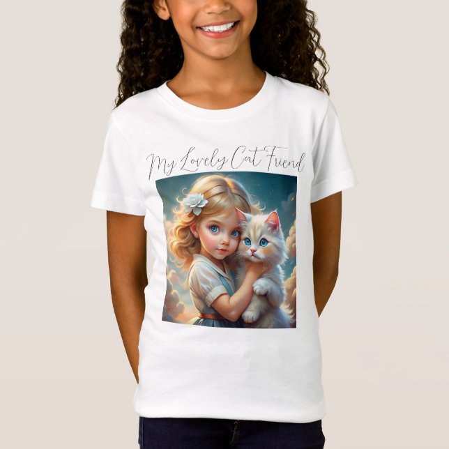 Camiseta Menina e Gato Bonito Amigo (Frente)