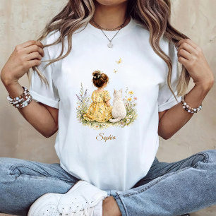 Camiseta Menina e Gato Branco