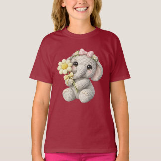 Camiseta Menina Elefante de Crochê Fofa com Flor – Ideia de