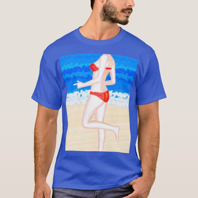 Camiseta Menina em Bikini no quadro em praia (Frente)