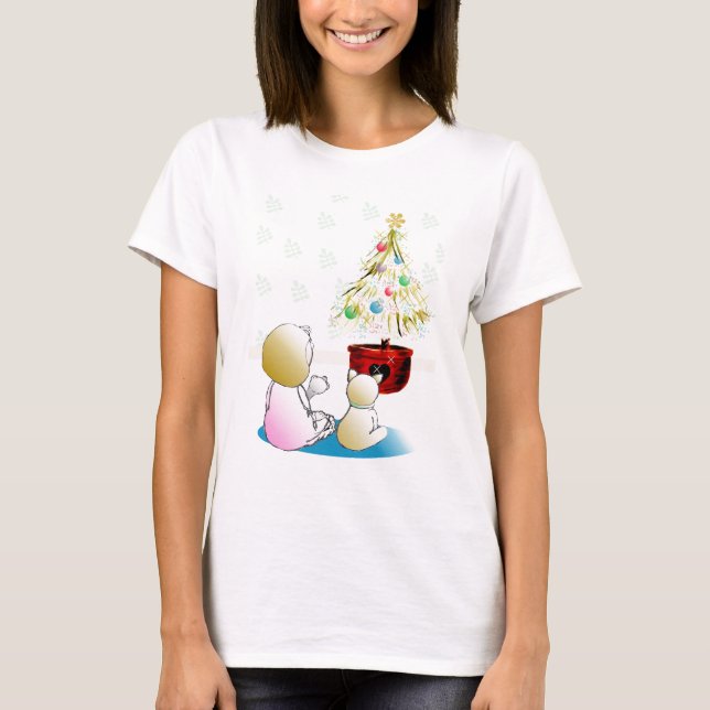 Camiseta Menina em camisola de Natal (Frente)