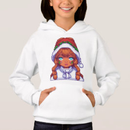 Camiseta Menina em pixelart usando chapéu de Papai Noel