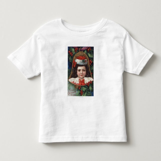 Camiseta Menina em Santa Hat em Bell (Frente)