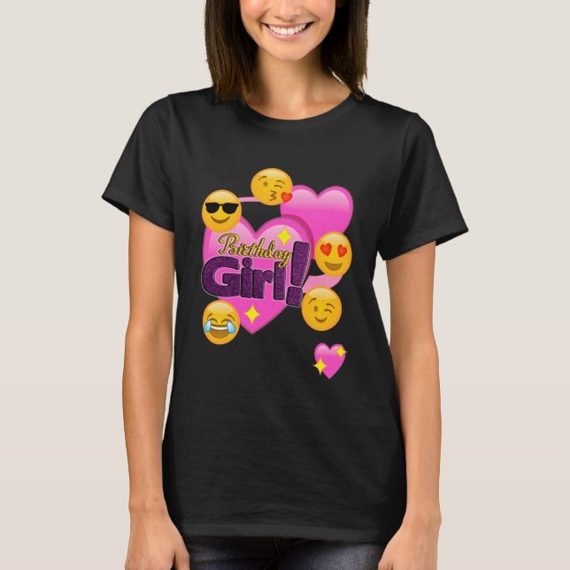 Camiseta Menina Emojis do aniversário (coração) (Frente)