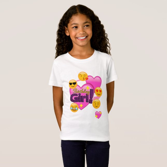 Camiseta Menina Emojis do aniversário (coração) (Frente Completa)
