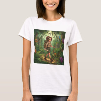 Camiseta Menina Exploradora de Desenho Animado Fofo na Selv