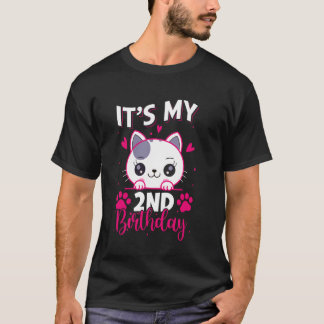 Camiseta Menina Faz 2 Anos Gato Para Menina É Meu 2º Aniver