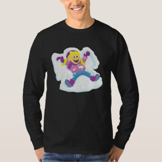 Camiseta Menina Fazendo Anjos de Neve Inverno
