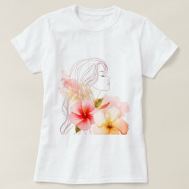 Camiseta Menina fecha os olhos com flor vermelha