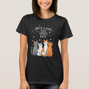 Camiseta Menina Feliz Ama Gatos Arte de Coração de Gato Fof